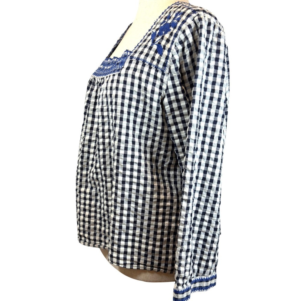 J. Crew Gingham Embroidered Square Neck Blouse XL Cottagecore Boho Cotton Top - Picture 3 of 7